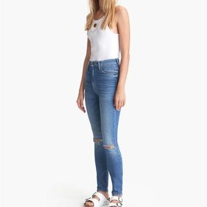 Mother high waisted looker ankle jeans with slashed knees gold rush baby 32